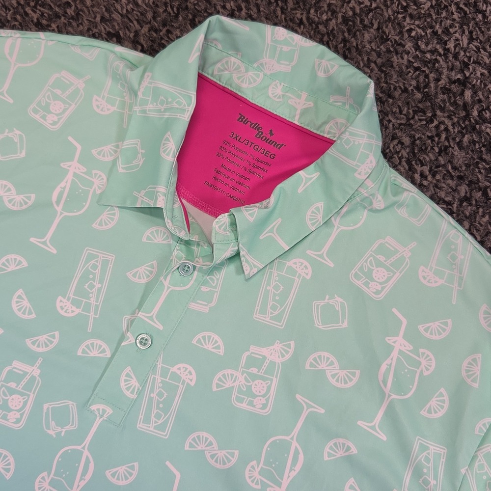 Birdie Bound Golf Polo Shirt 3XL Green Tropical Hawaiian Performance Cocktail